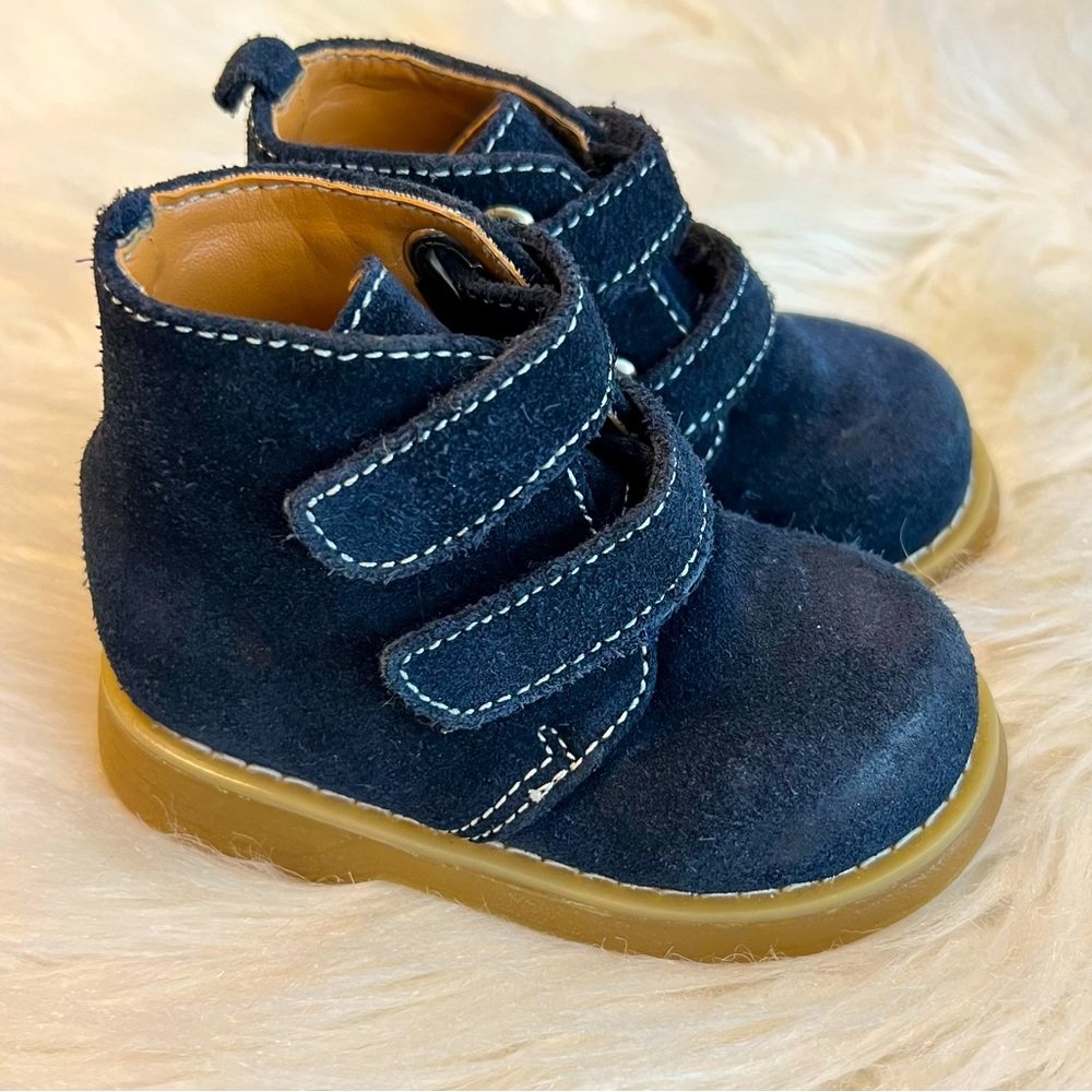 Tender Toes Infant Size 5 Dark Blue Suede Boots Hook and Loop Closure